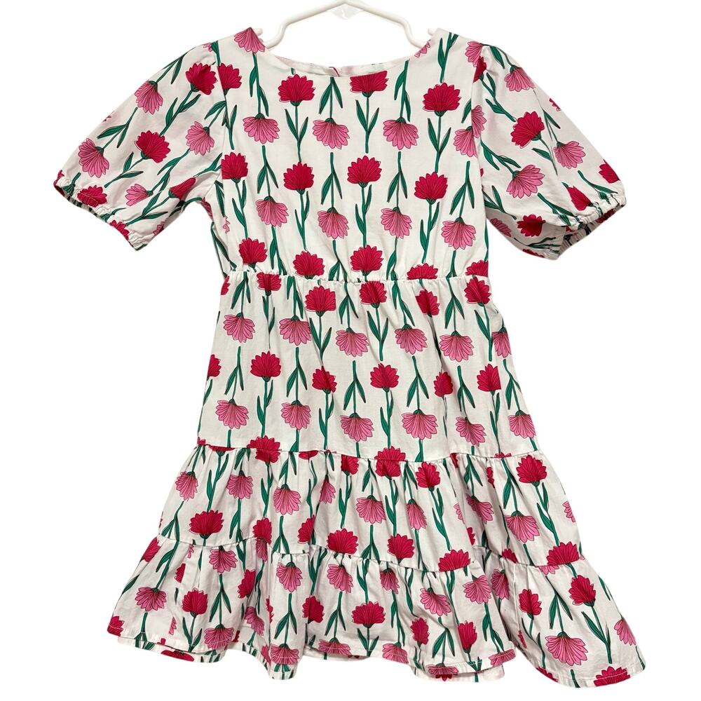J Crew Crewcuts Girls Size 3 Floral Tiered Dress Pink Puff Sleeve Cotton